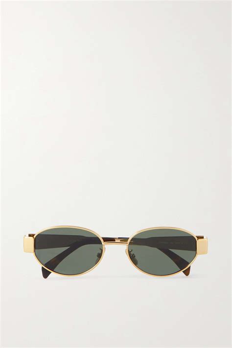 celine eyewear oval-frame gold-tone and tortoiseshell acetate sunglasses|CELINE Eyewear .